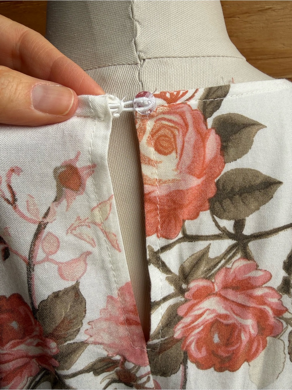 Floral White Mini Dress with Pink Rose Print - Picture 6 of 8